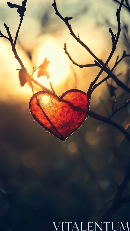 Heart-Shaped Light Glows Against Skeletal Branches at Sunrise