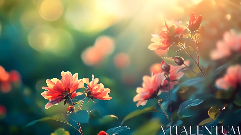 Red and Golden Blooms in Soft Focus Sunlight