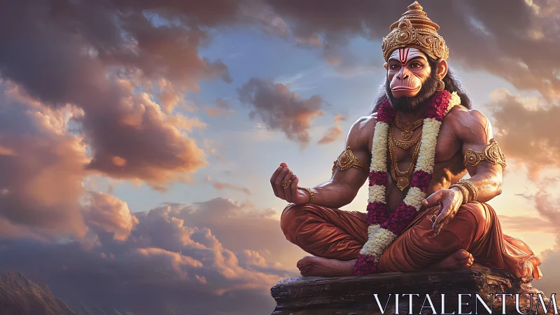 Skyborne simian sage in sunset-soaked divine stillness.