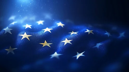 Blue field with white stars in soft glowing light.