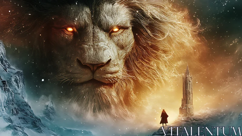 Lion of living starlight guards a lone wanderer&rsquo;s path.