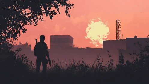 Sunburnt horizon pauses as lone wanderer weighs tomorrow