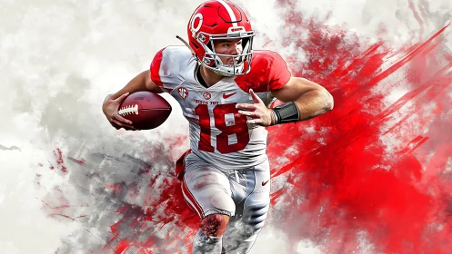 Digital rendering of American football player in motion.