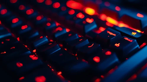 Backlit mechanical keyboard glows with saturated cybernetic red