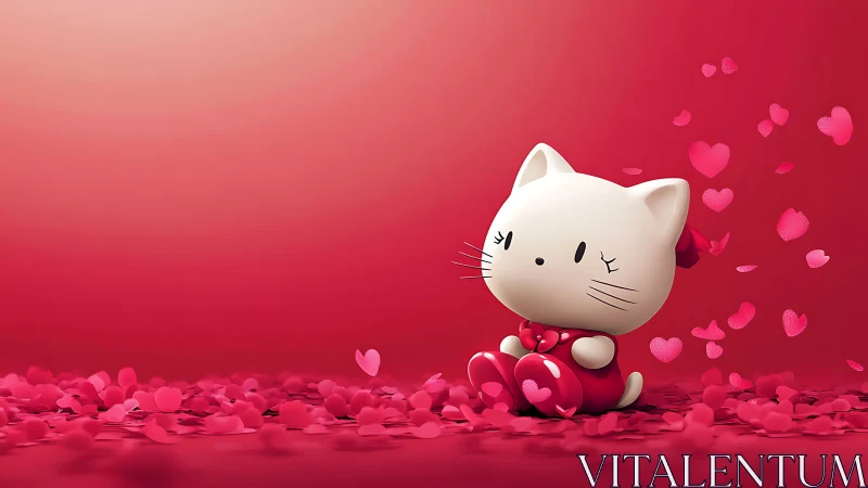 Ceramic Kitty Drowns in Pink Hearts and Love