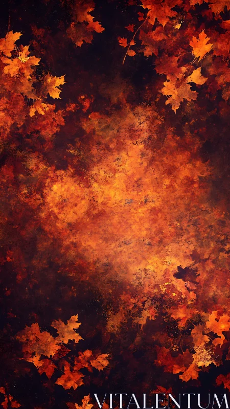 Autumn maple leaves over textured dark orange background.