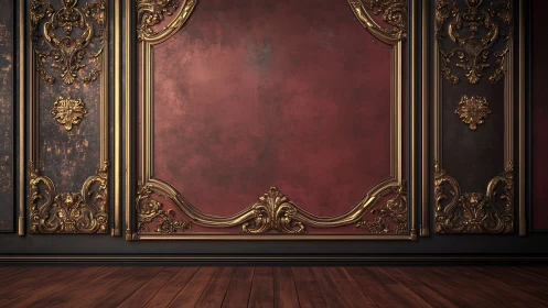 Velvet dusk wall with baroque gold whispering in silence.