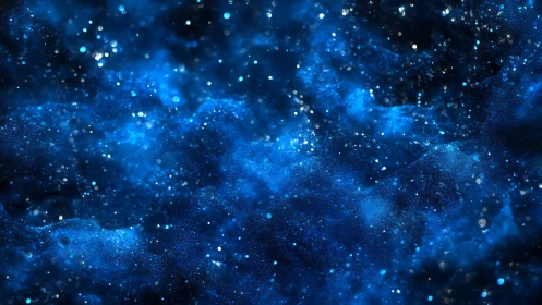 Nebula-like blue cosmic dust shimmers across deep space.