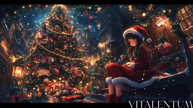 Anime Christmas street scene renders festive lighting depth