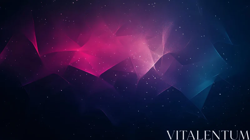 Abstract Digital Nebula with Pink and Blue Light on Dark Background.