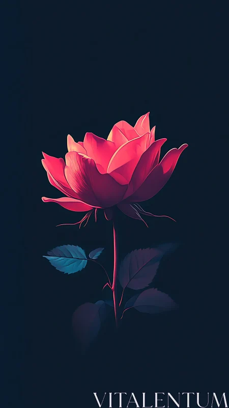 Glowing Red Rose Against Dark Background.