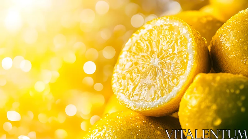 Vibrant macro close‑up of fresh sliced lemon cluster.