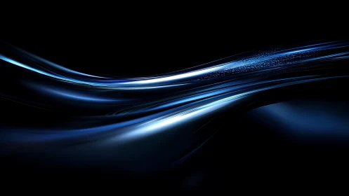 Luminous blue energy waves glide across a deep black void