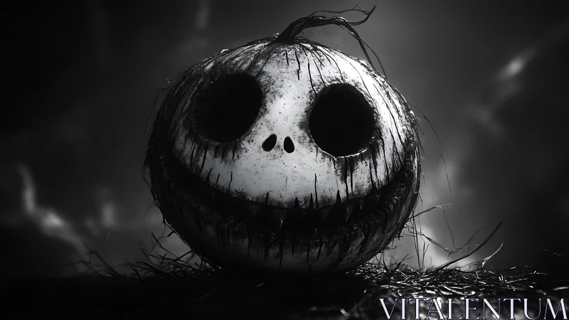 Striking spooky pumpkin smiles in eerie monochrome light