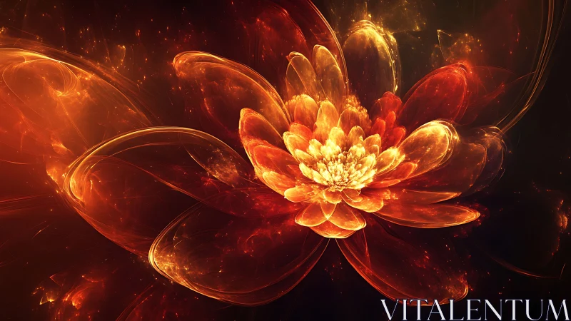 Fractal luminous lotus bloom rendered in fiery spectral gradients