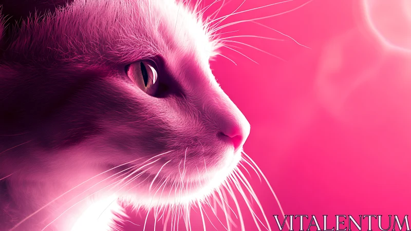 Neon-Saturated Feline Portrait With Luminescent Pink Color Grading
