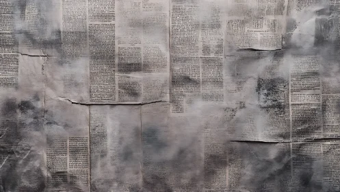 Weathered newspaper collage with muted grayscale textures.
