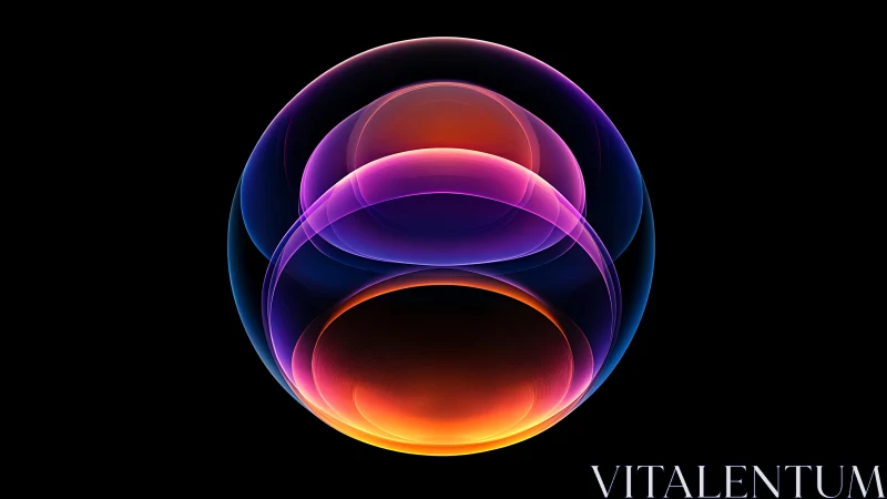 Glowing layered neon sphere on black background.