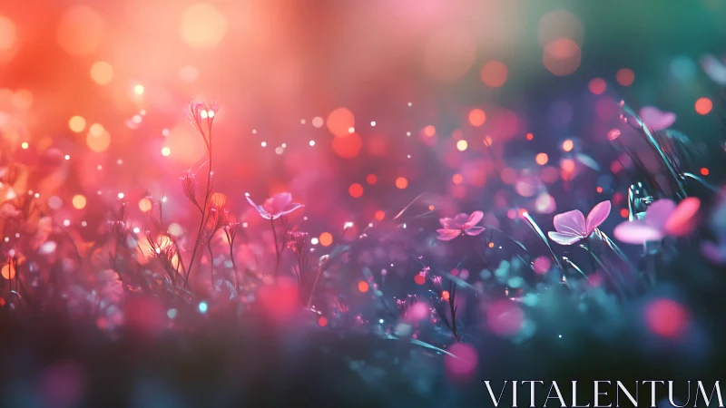 Luminescent Floral Field with Bokeh Light Effects.