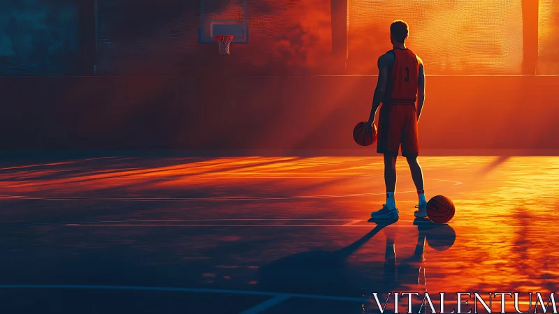 Evening practice glows around a lone focused basketball player