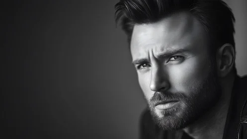 Thoughtful bearded portrait with gentle, expressive focus.