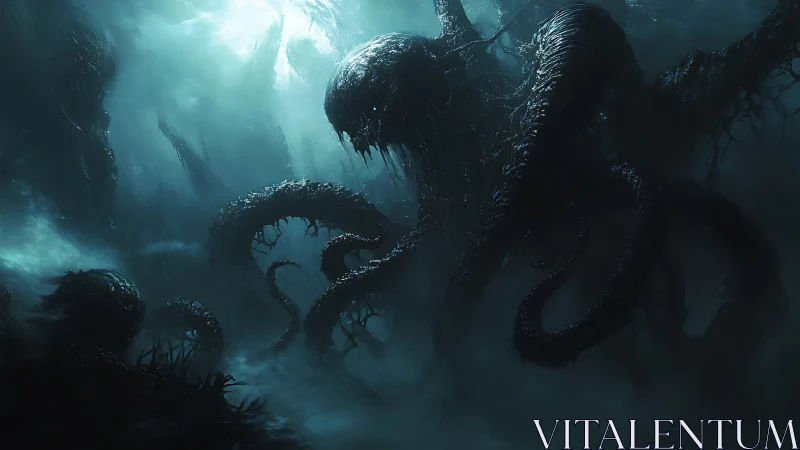 Midnight leviathan braids its tendrils through drowned light