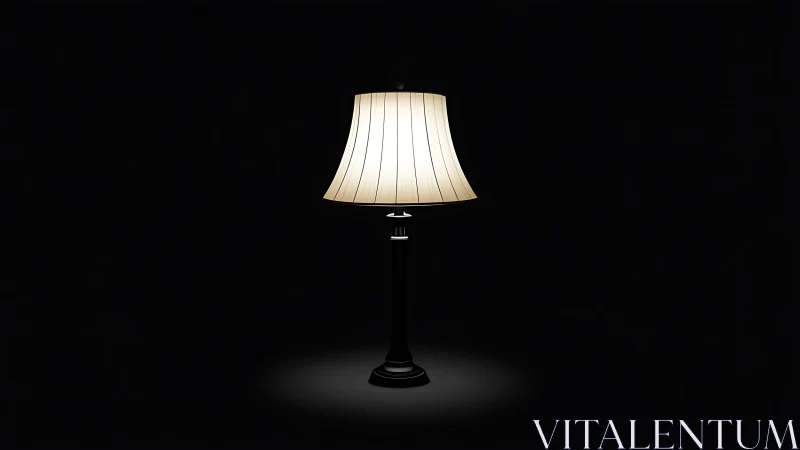 Minimalist table lamp glowing in dark negative space.
