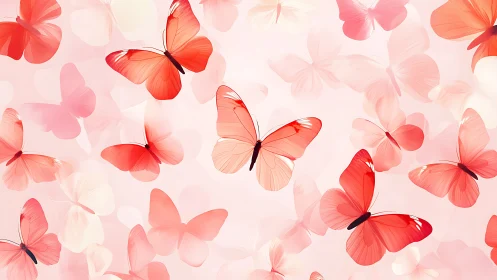 Digital illustration shows red butterflies on light gradient field