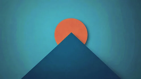 Minimal sunset over dark blue geometric mountain peak.