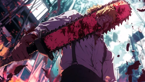 Chainsaw warrior rises in a fierce city street showdown