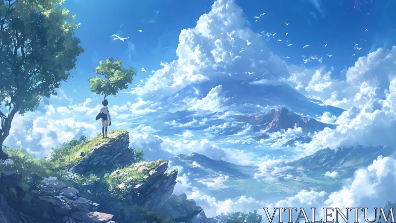 Distant mountain landscape viewed from high grassy cliff.