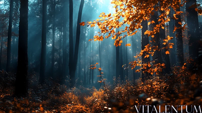 Autumn Forest Through Mist.