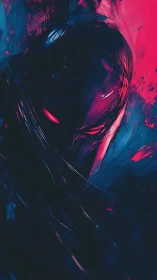 Neon-shadowed wraith rises in electric crimson and midnight.