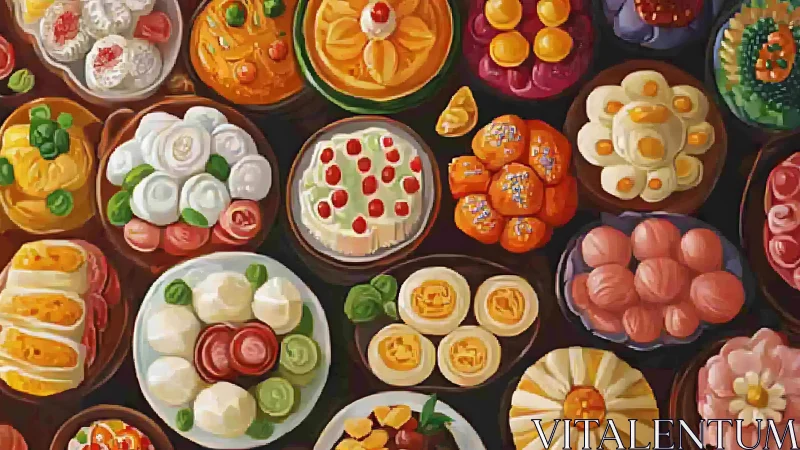 Colorful dessert table bursting with cozy sweet surprises.