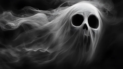 Ethereal Ghost Apparition in Monochrome Digital Painting.