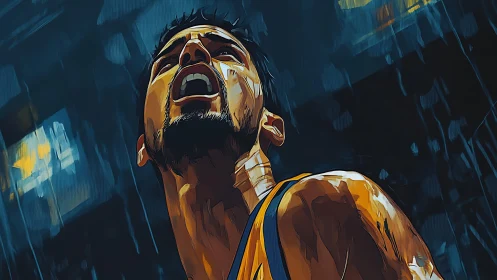 Fiery basketball moment filled with raw emotion and energy.