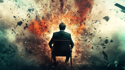 Calm executive watches his world detonate into painted shrapnel