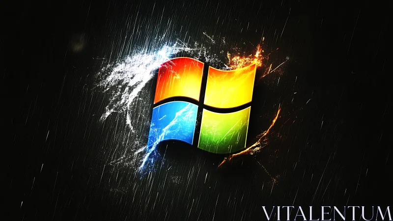 Windows logo glows amid contrasting water and fire effects