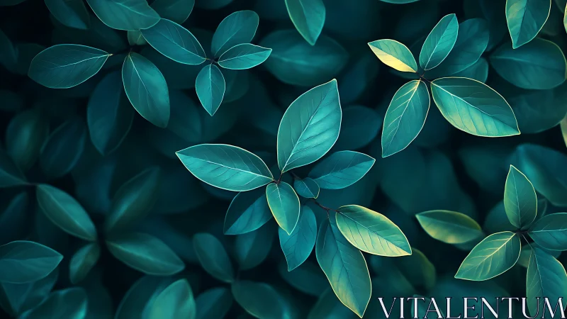 Emerald foliage pattern under soft diffused moody light.