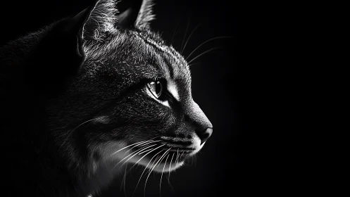 Feline Silhouette: Portrait of Contemplation in Monochrome.