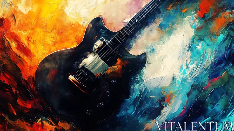 Electric guitar cuts through abstract fire and water color fields