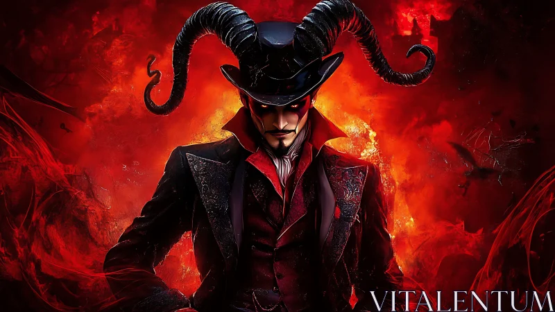 Digital painting of infernal dandy with baroque horned silhouette.