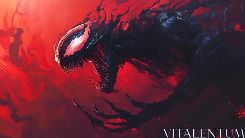 Ravenous shadow serpent screaming through a crimson storm.