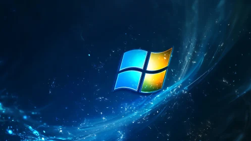 Glowing four-panel logo adrift in deep cosmic blue space.