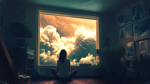 Window-sitting dreamer quietly trades her room for the sky