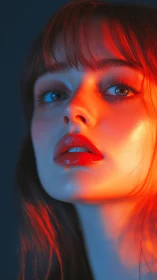 Softly glowing portrait in dreamy red and blue light.