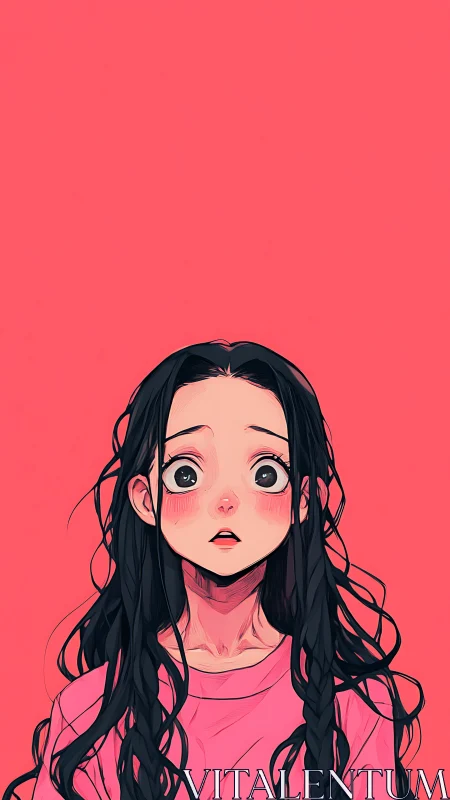 Digital portrait shows girl centered against flat pink background