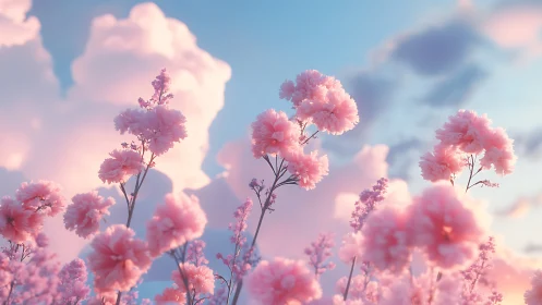 Dreamy Pink Carnations Dancing Through Clouds and Sky