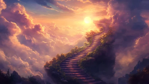 Sunrise stairway carves a glowing path through dreaming clouds