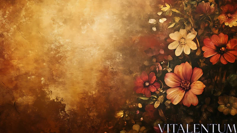 Vintage floral composition with warm autumn tones and textured background